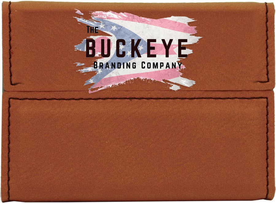 Leatherette business card holder in Rawhide, UV printed with a full-color sample logo