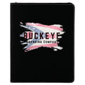 Leatherette zipper portfolio in Black/Silver, UV printed with a full-color sample logo