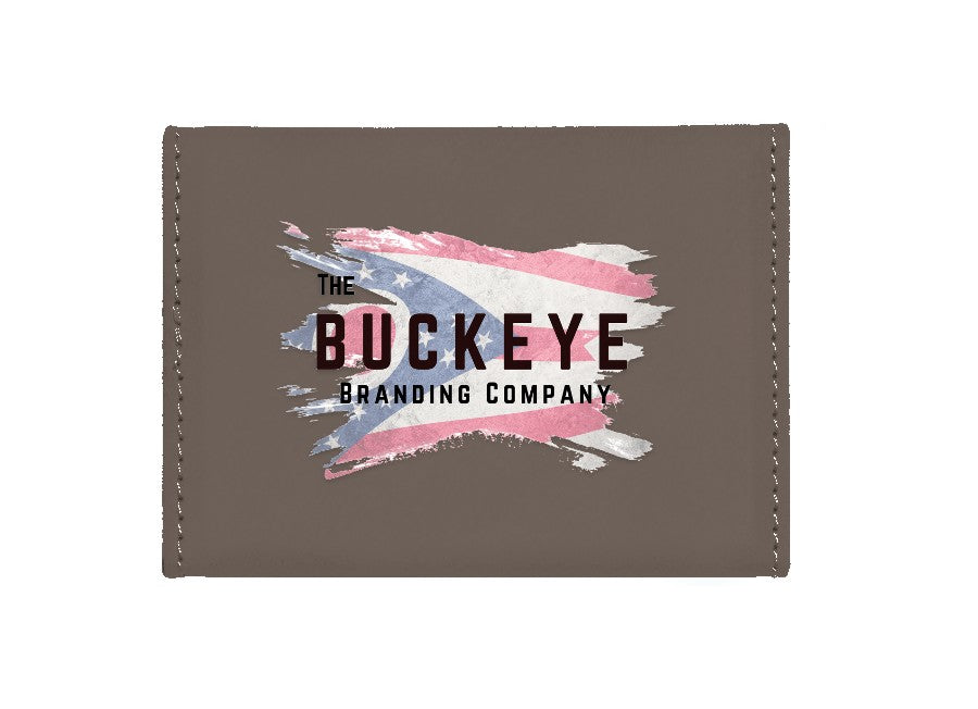 Leatherette business card holder in Gray, UV printed with a full-color sample logo