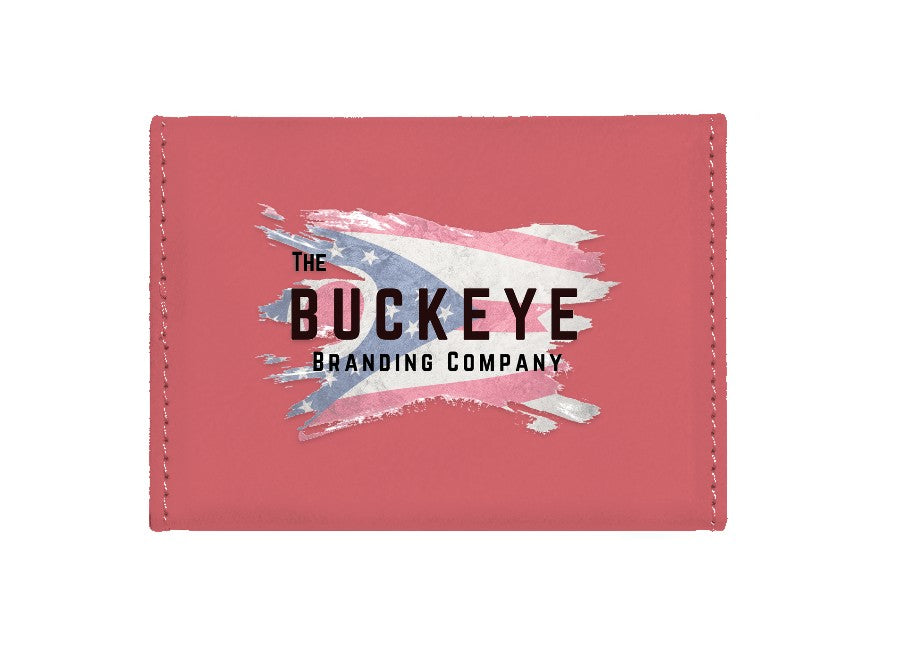 Leatherette business card holder in Pink, UV printed with a full-color sample logo