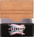 Leatherette business card holder in Black/Silver, UV printed with a full-color sample logo