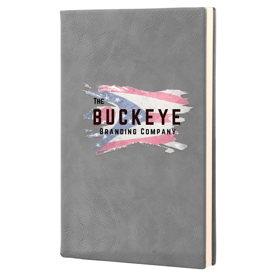 Leatherette journal in Gray, UV printed with a full-color sample logo