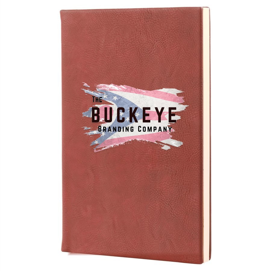 Leatherette journal in Rose, UV printed with a full-color sample logo
