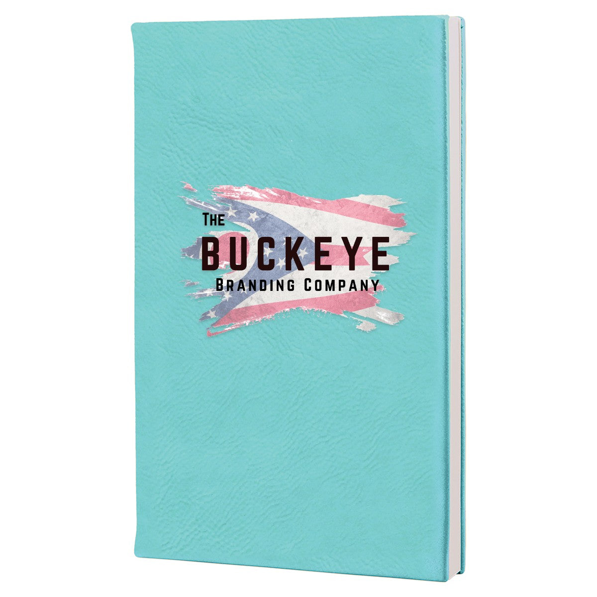 Leatherette journal in Teal, UV printed with a full-color sample logo