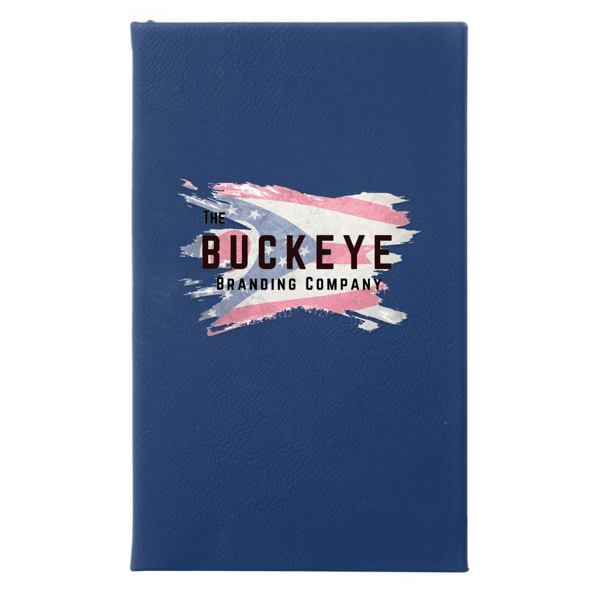 Leatherette journal in Blue/Silver, UV printed with a full-color sample logo