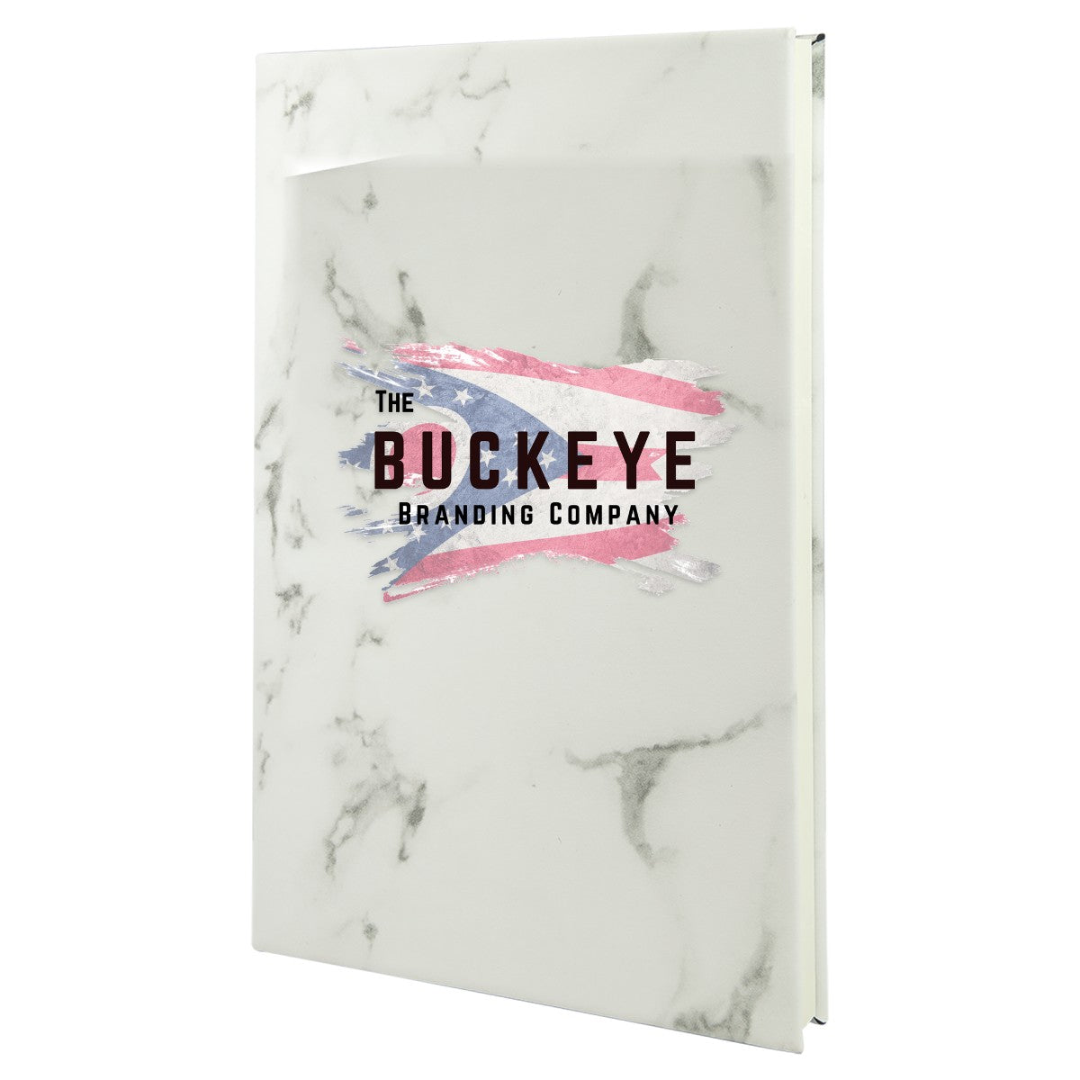 Leatherette journal in White Marble, UV printed with a full-color sample logo