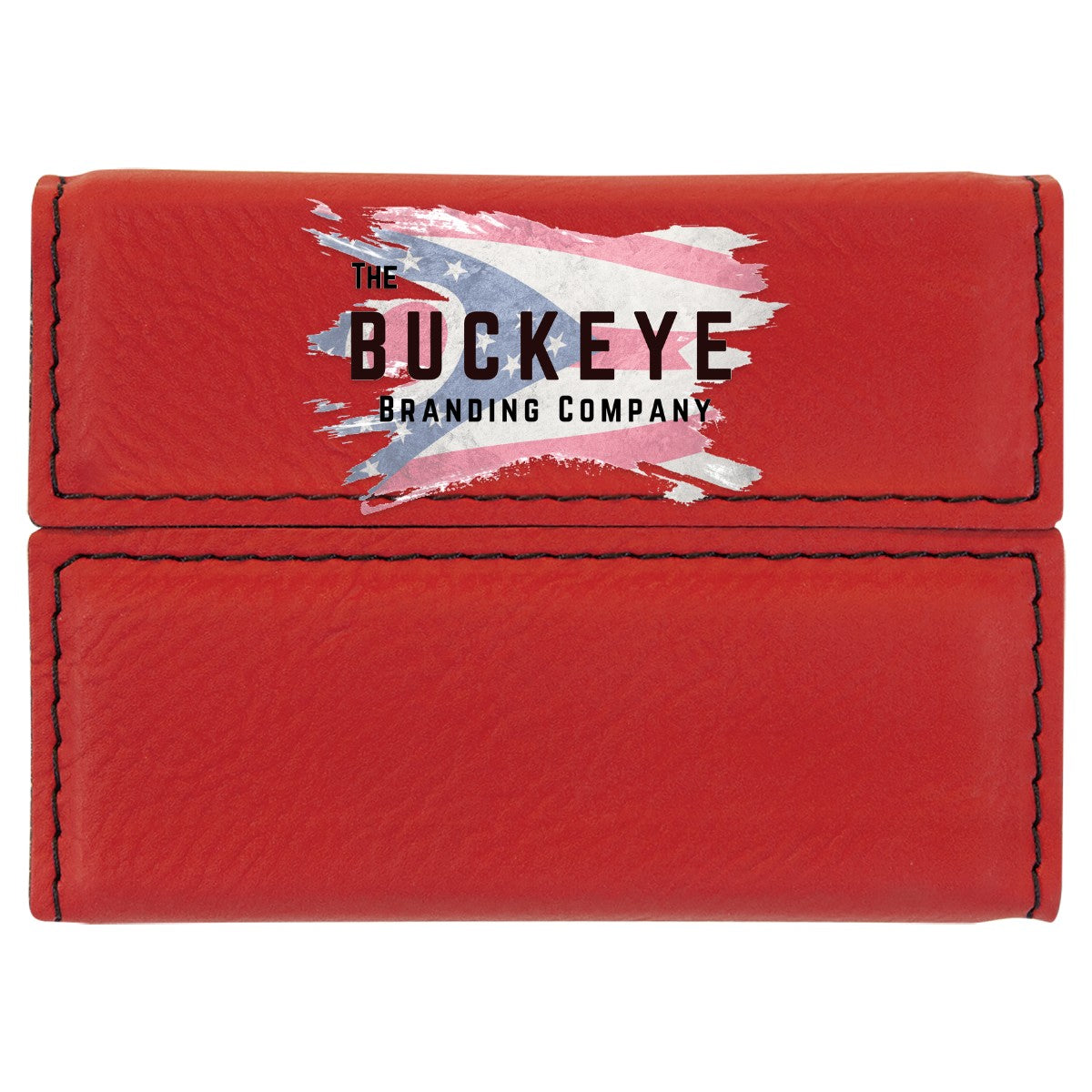 Leatherette business card holder in Red, UV printed with a full-color sample logo