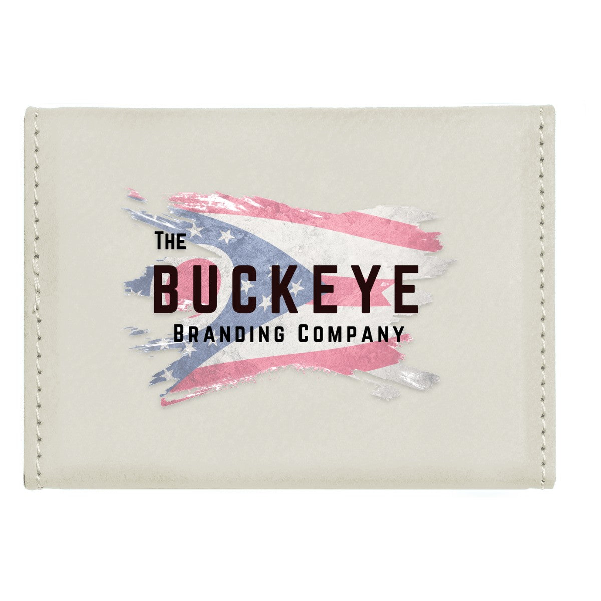 Leatherette business card holder in White, UV printed with a full-color sample logo