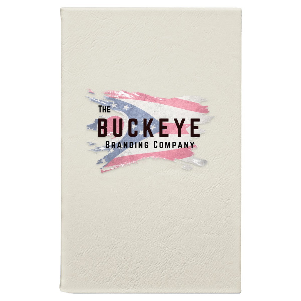 Leatherette journal in White/Black, UV printed with a full-color sample logo