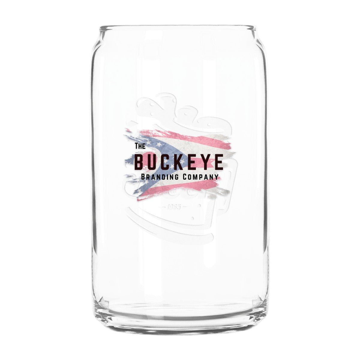 16 oz. beer can glass, UV printed with a full-color sample logo