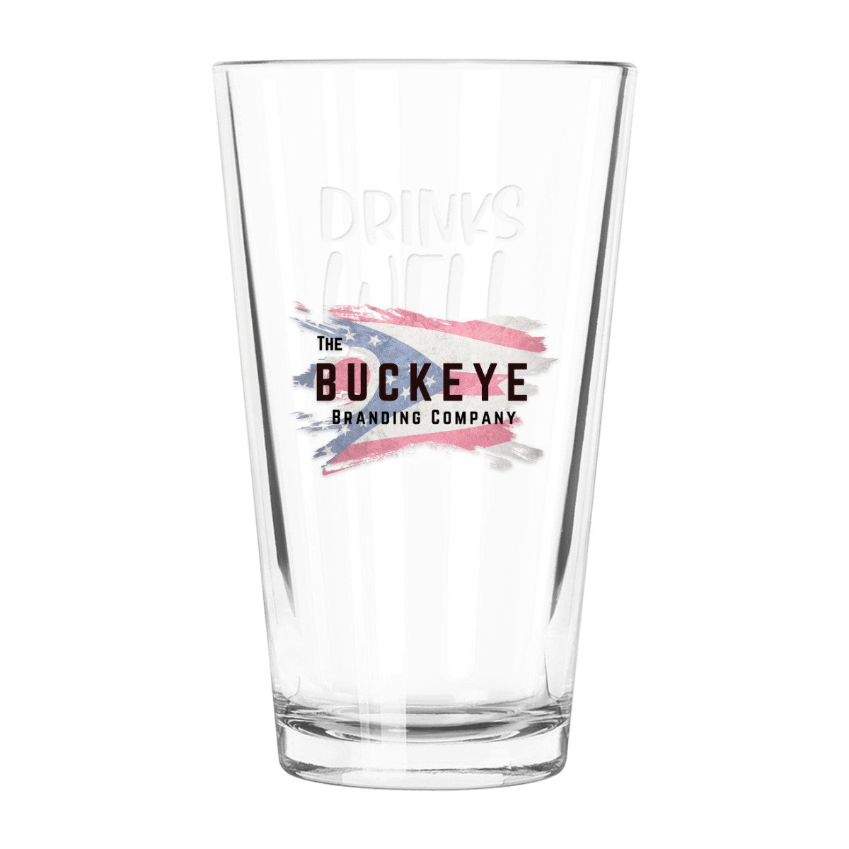 16 oz. flare cooler glass, UV printed with a full-color sample logo