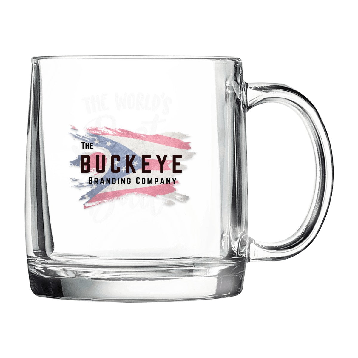 13 oz. warm beverage glass mug, UV printed with a full-color sample logo