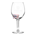 11 oz. stemmed white wine glass, UV printed with a full-color sample logo