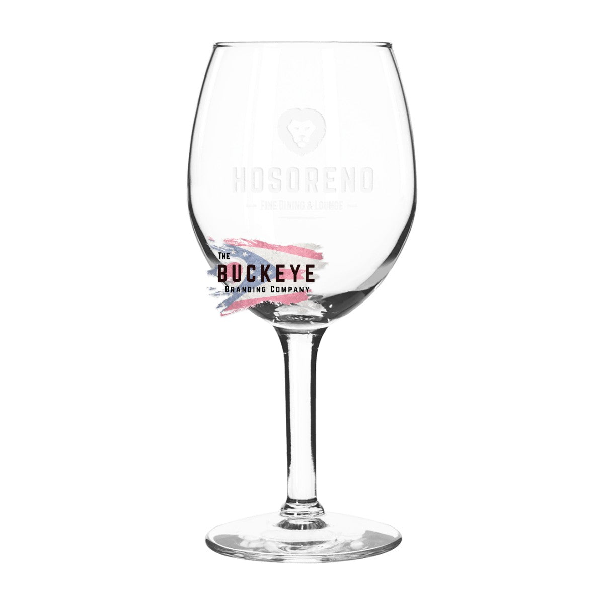11 oz. stemmed white wine glass, UV printed with a full-color sample logo