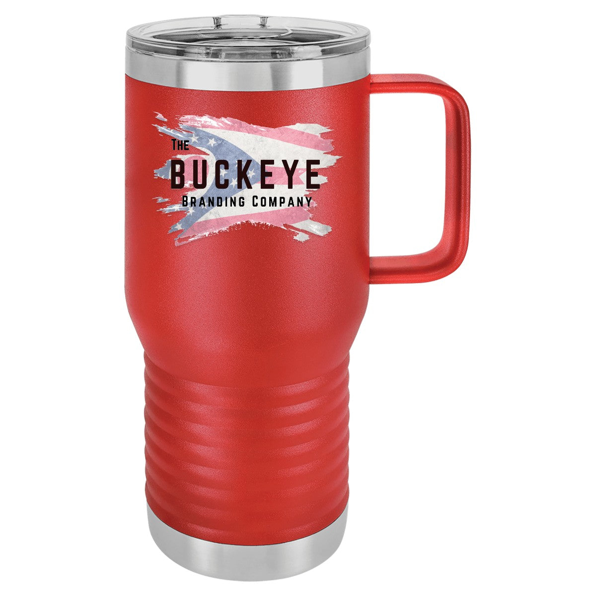 20 oz. insulated coffee travel mug in Red, UV printed with a full-color sample logo
