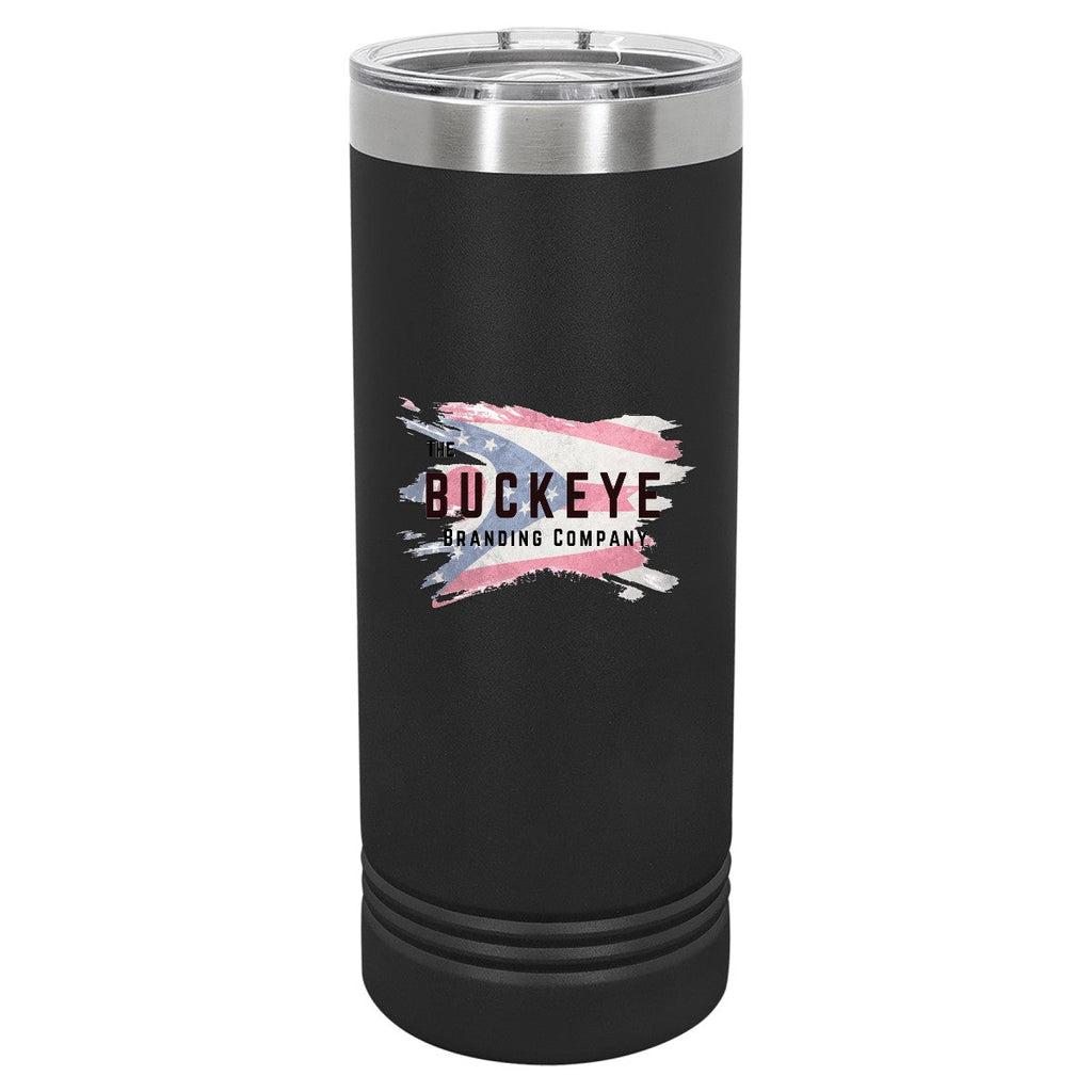 22 oz. skinny tumbler in Black, UV printed with a full-color sample logo