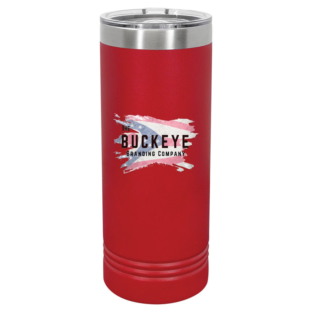 22 oz. skinny tumbler in Red, UV printed with a full-color sample logo