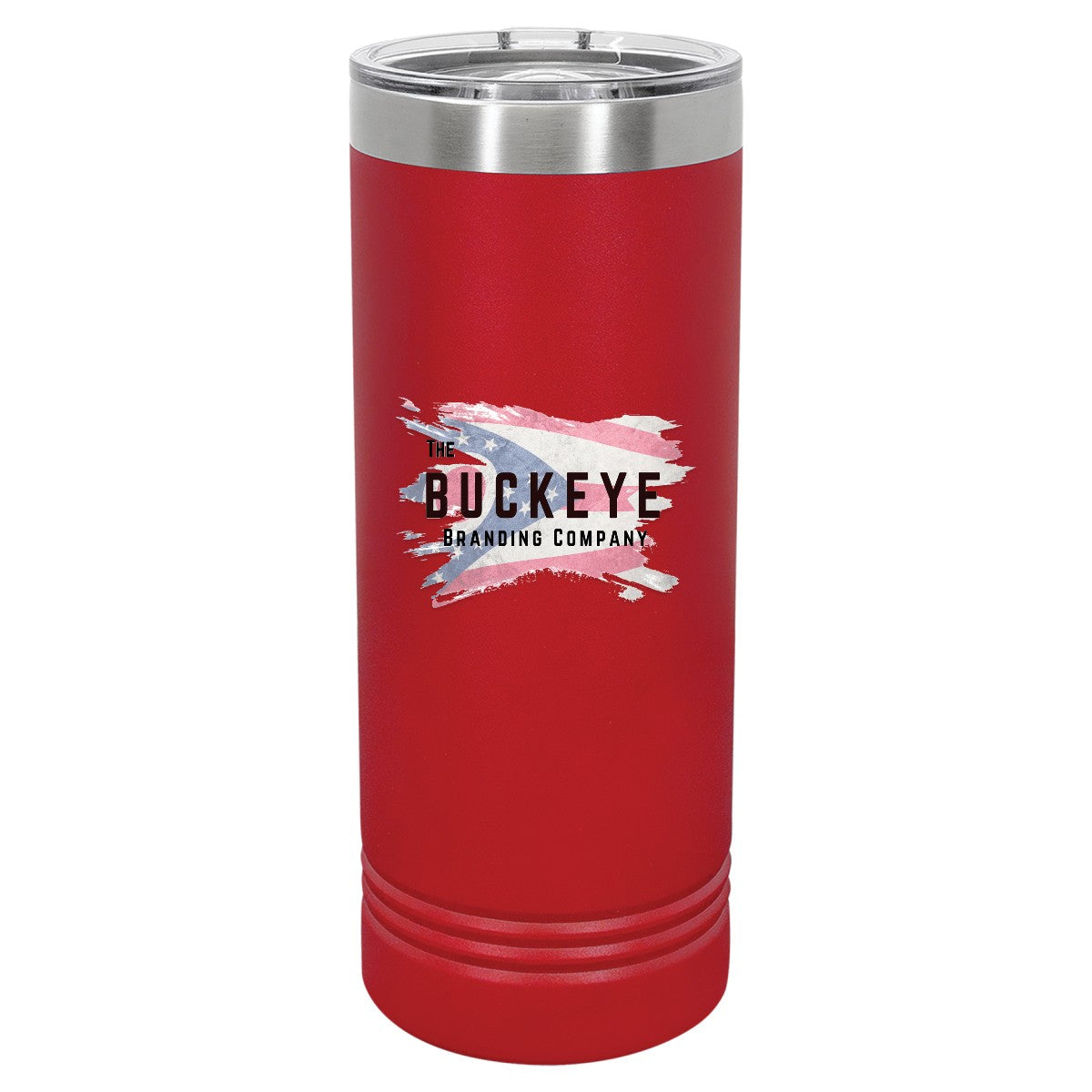 22 oz. skinny tumbler in Red, UV printed with a full-color sample logo