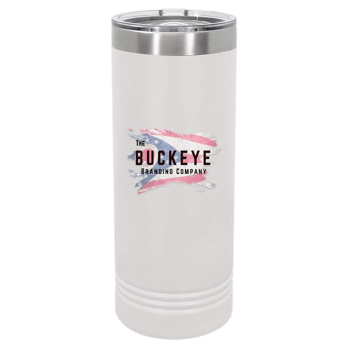 22 oz. skinny tumbler in White, UV printed with a full-color sample logo