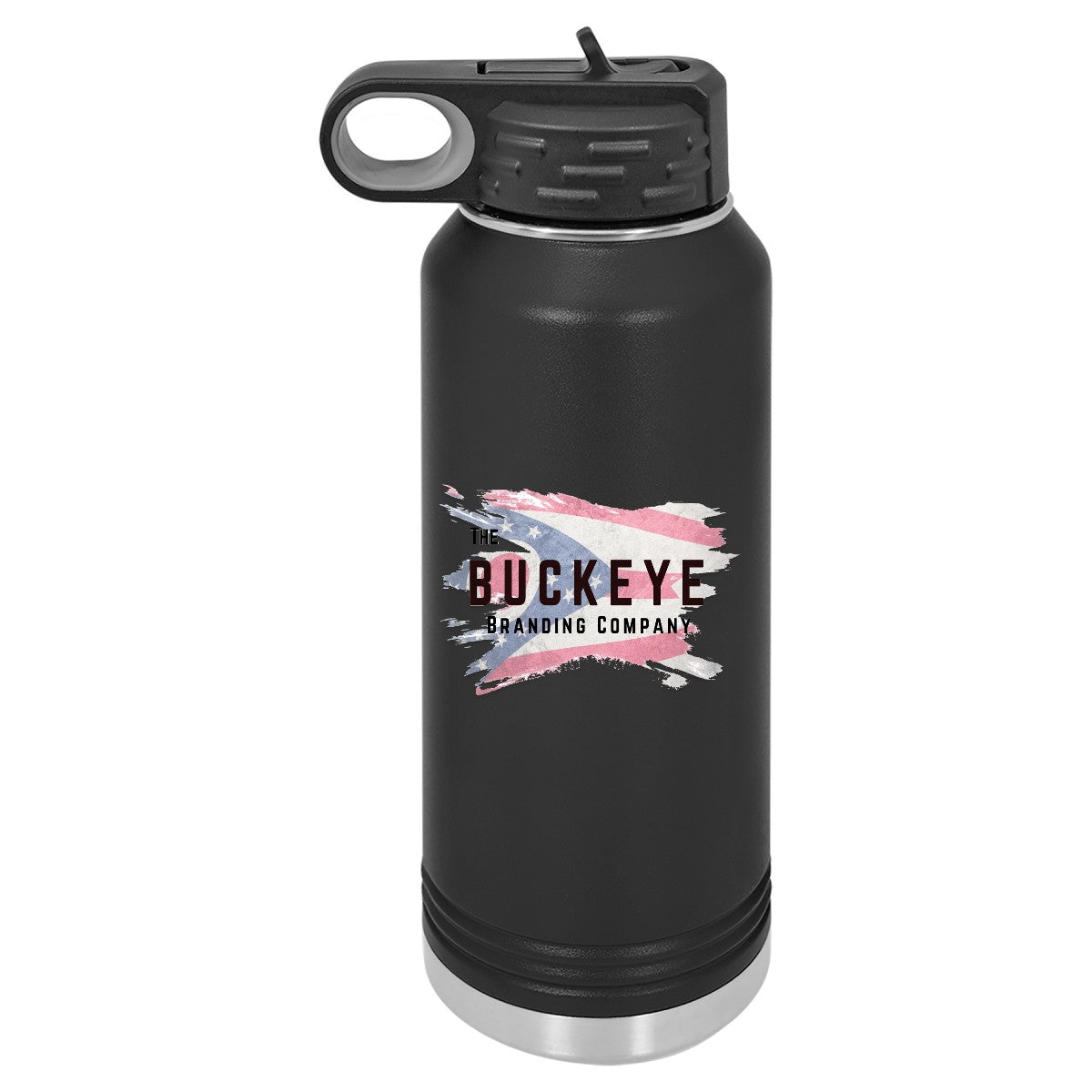 32 oz. insulated water bottle in Black, UV printed with a full-color sample logo