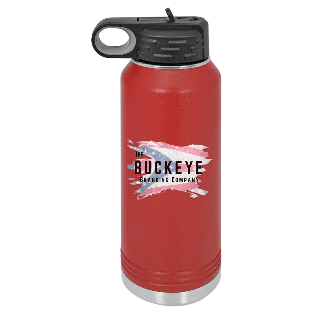 32 oz. insulated water bottle in Red, UV printed with a full-color sample logo