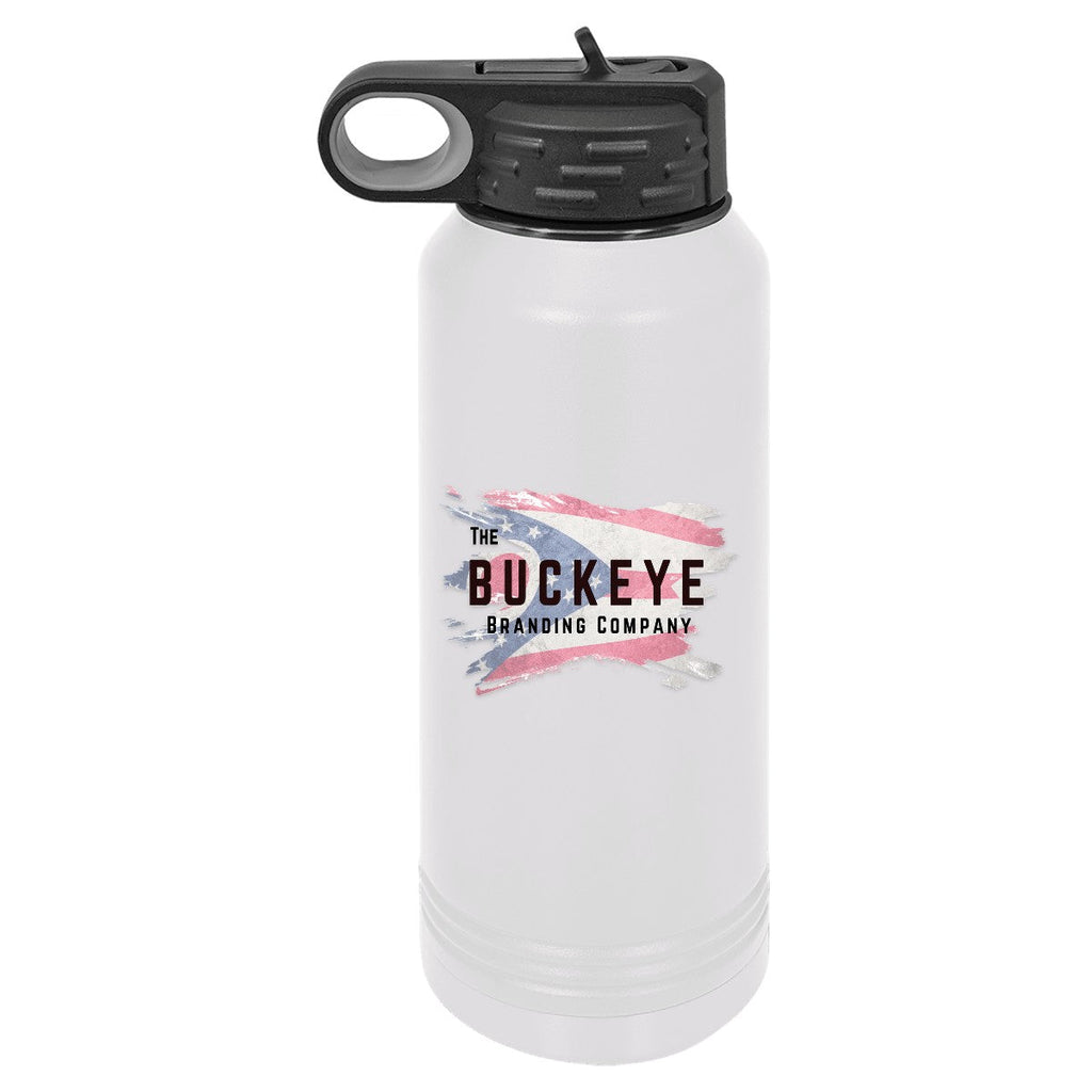 32 oz. insulated water bottle in White/Ghost Black, UV printed with a full-color sample logo