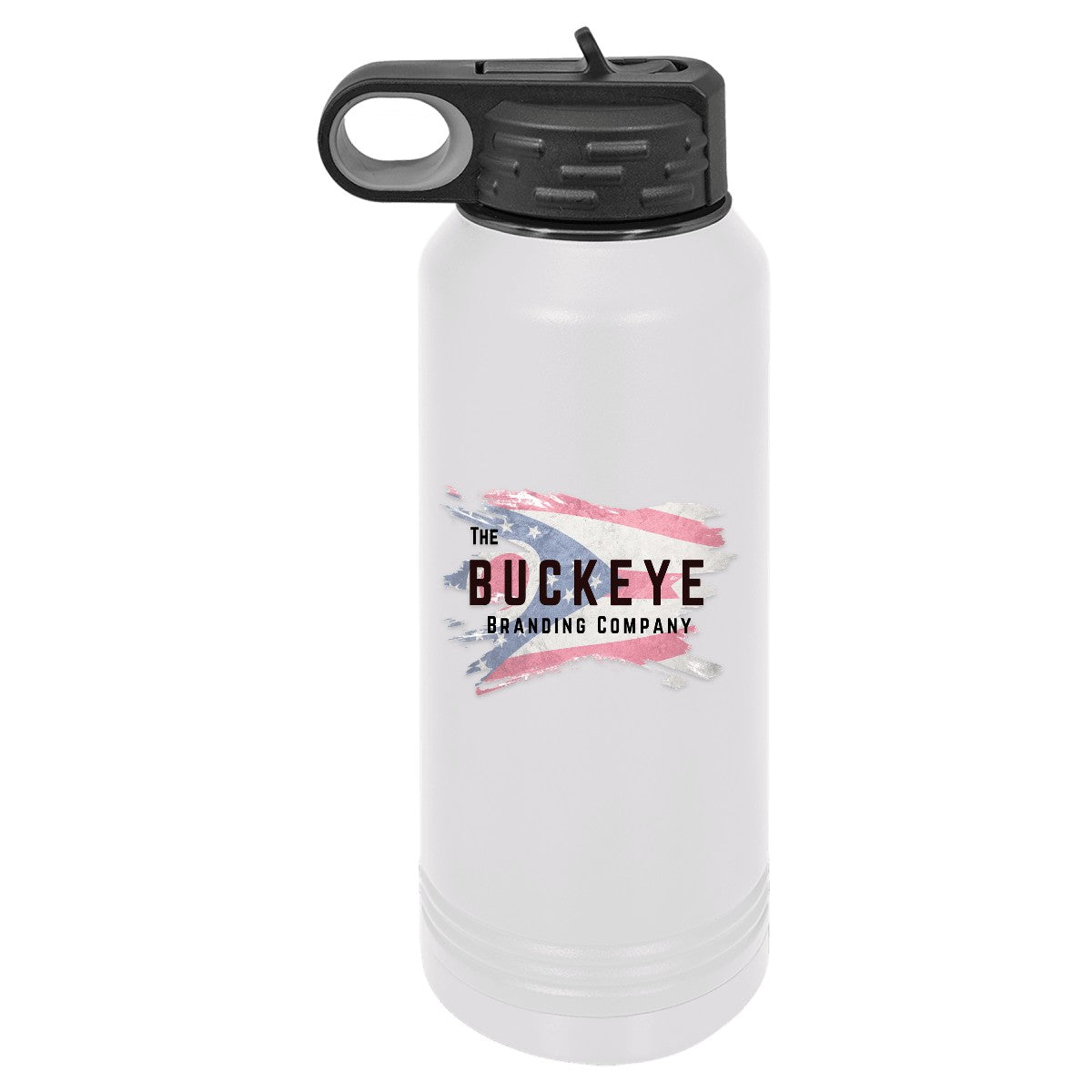 32 oz. insulated water bottle in White/Ghost Black, UV printed with a full-color sample logo