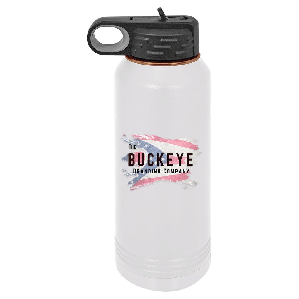 32 oz. insulated water bottle in White/Rose Gold, UV printed with a full-color sample logo