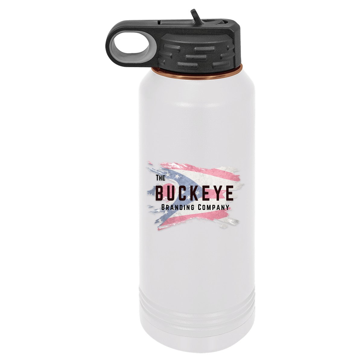 32 oz. insulated water bottle in White/Rose Gold, UV printed with a full-color sample logo