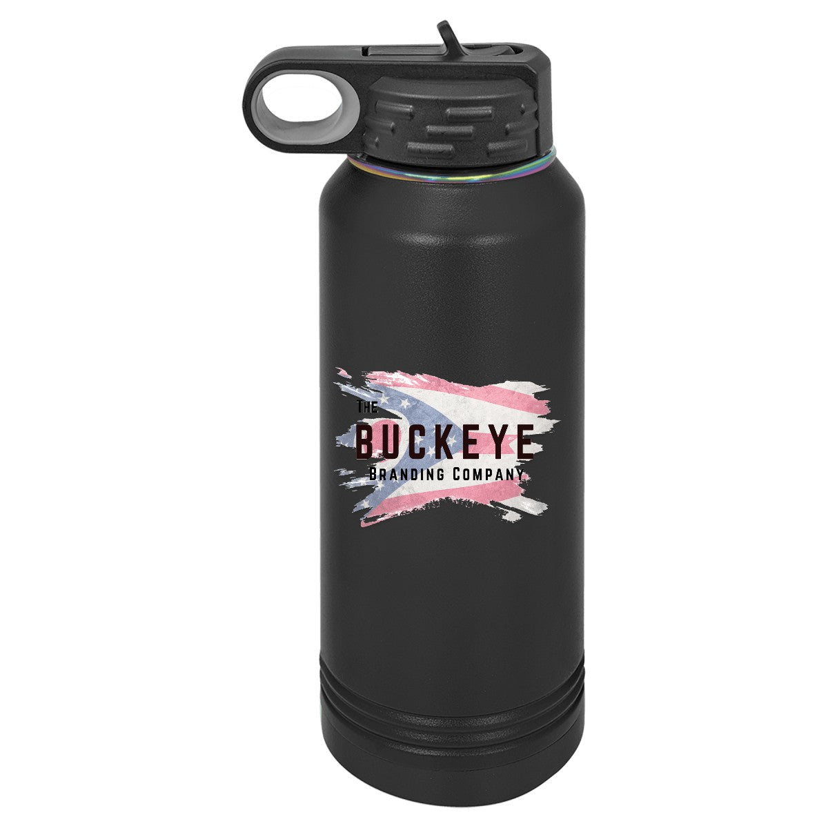 32 oz. insulated water bottle in Black/Prism, UV printed with a full-color sample logo