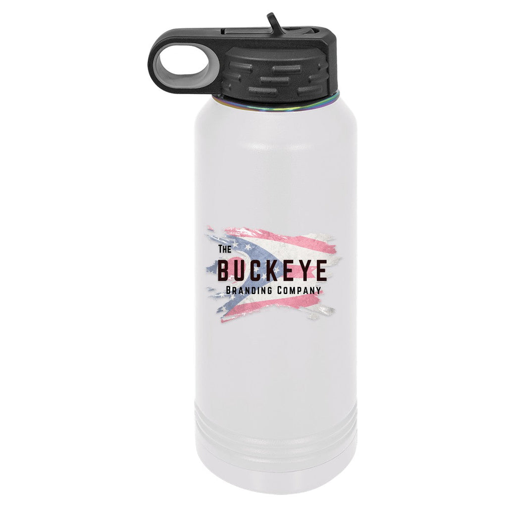 32 oz. insulated water bottle in White/Prism, UV printed with a full-color sample logo