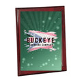 8 x 10 in. rosewood piano finish floating glass plaque, UV printed with a full-color sample logo