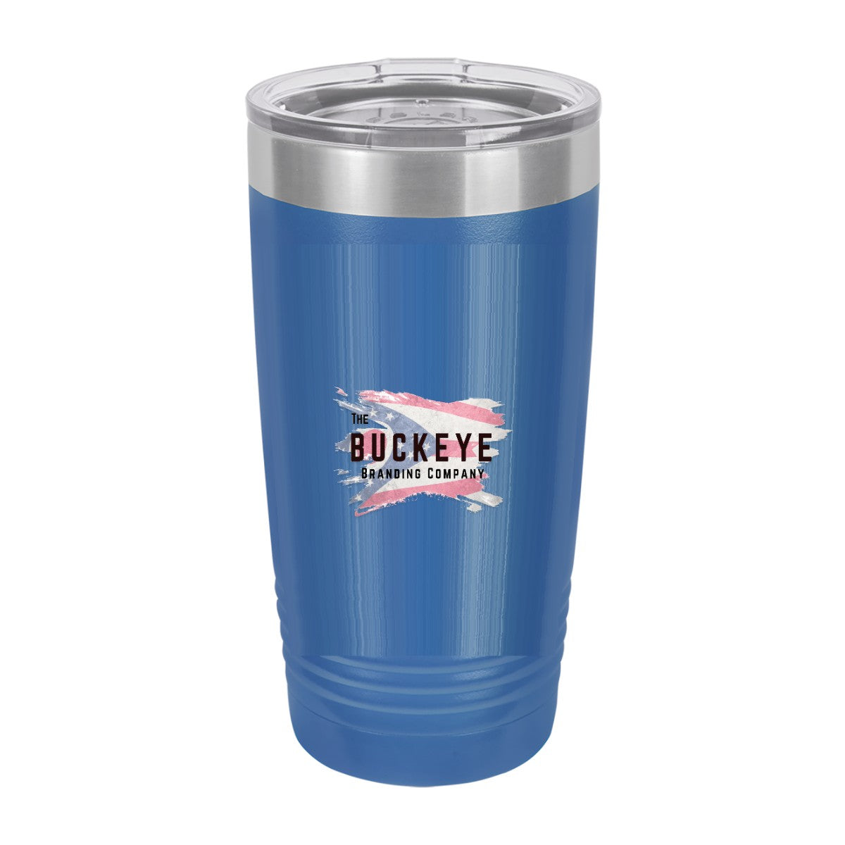 20 oz. ringneck tumbler in Royal Blue, UV printed with a full-color sample logo