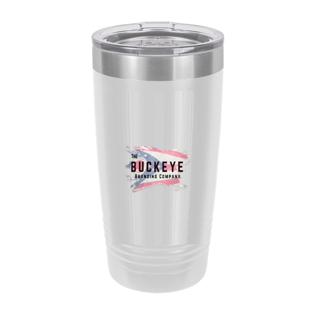 20 oz. ringneck tumbler in White, UV printed with a full-color sample logo