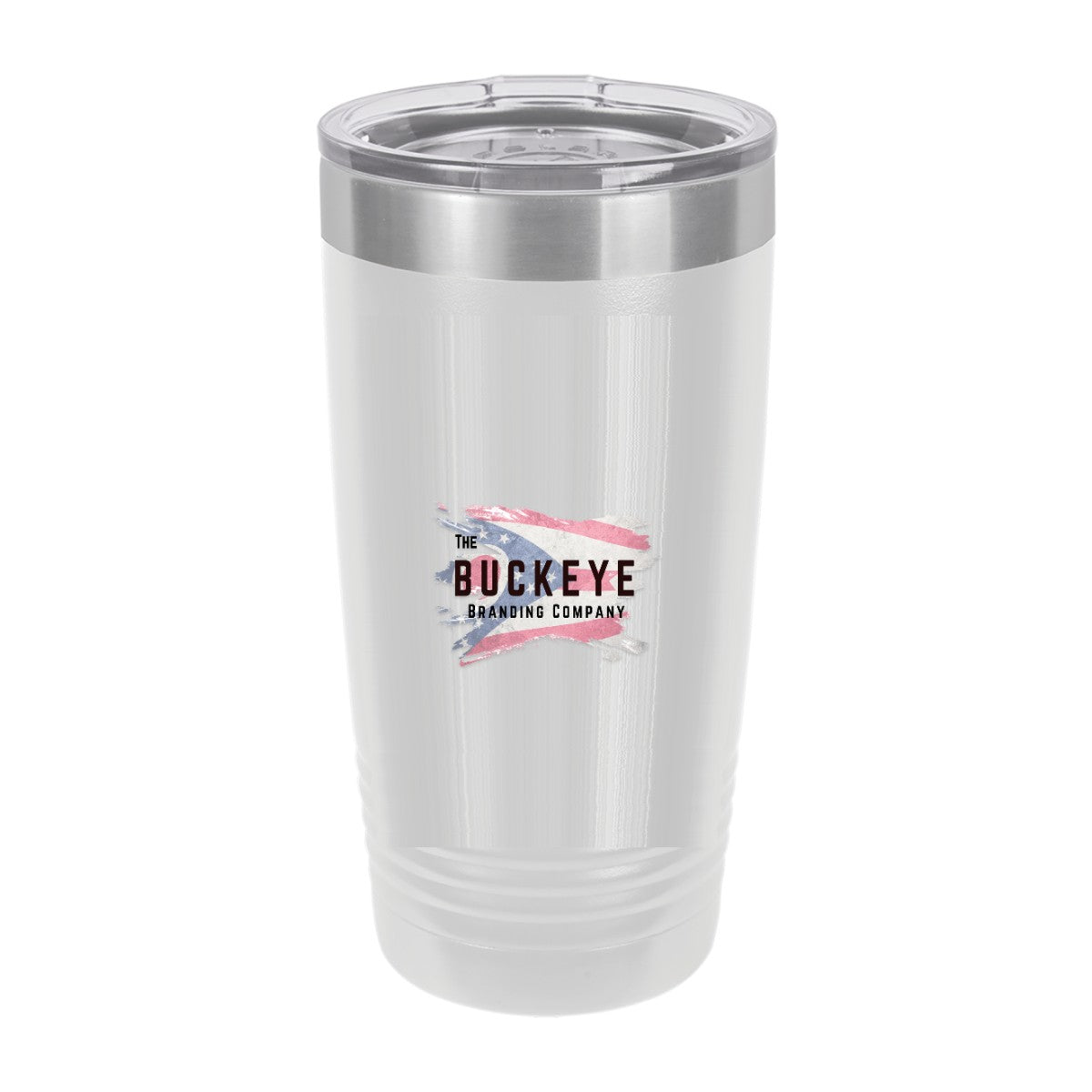 20 oz. ringneck tumbler in White, UV printed with a full-color sample logo