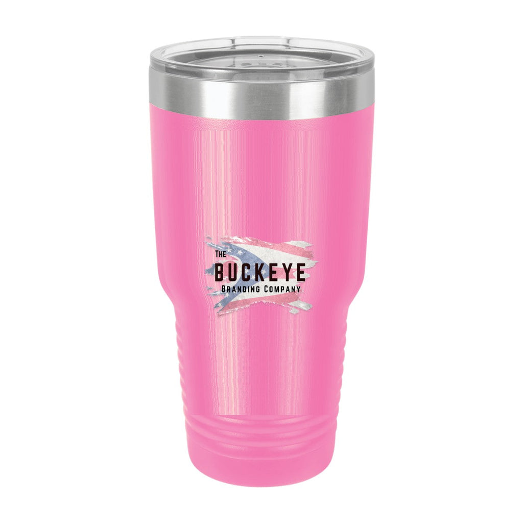 30 oz. ringneck tumbler in Pink, UV printed with a full-color sample logo