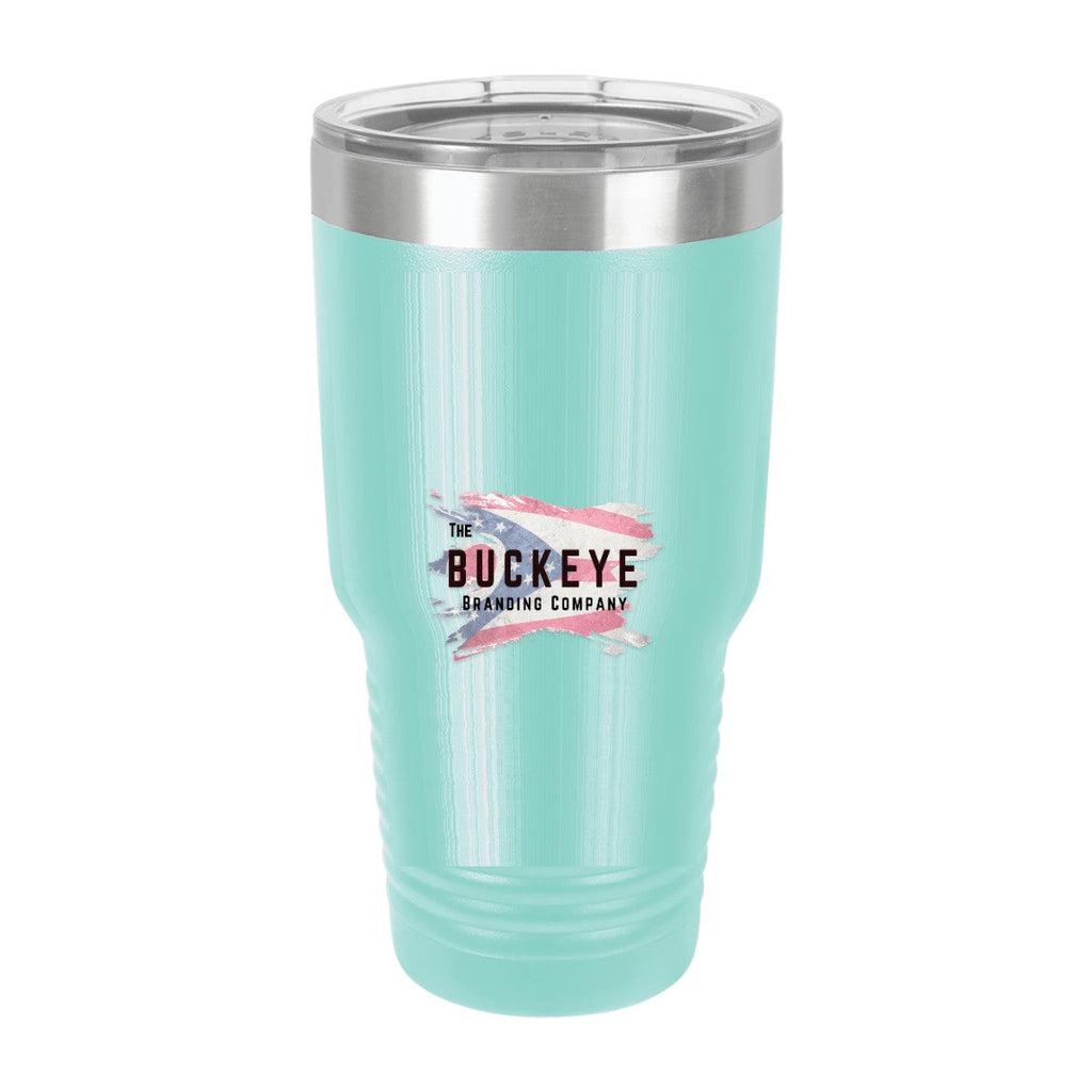 30 oz. ringneck tumbler in Teal, UV printed with a full-color sample logo