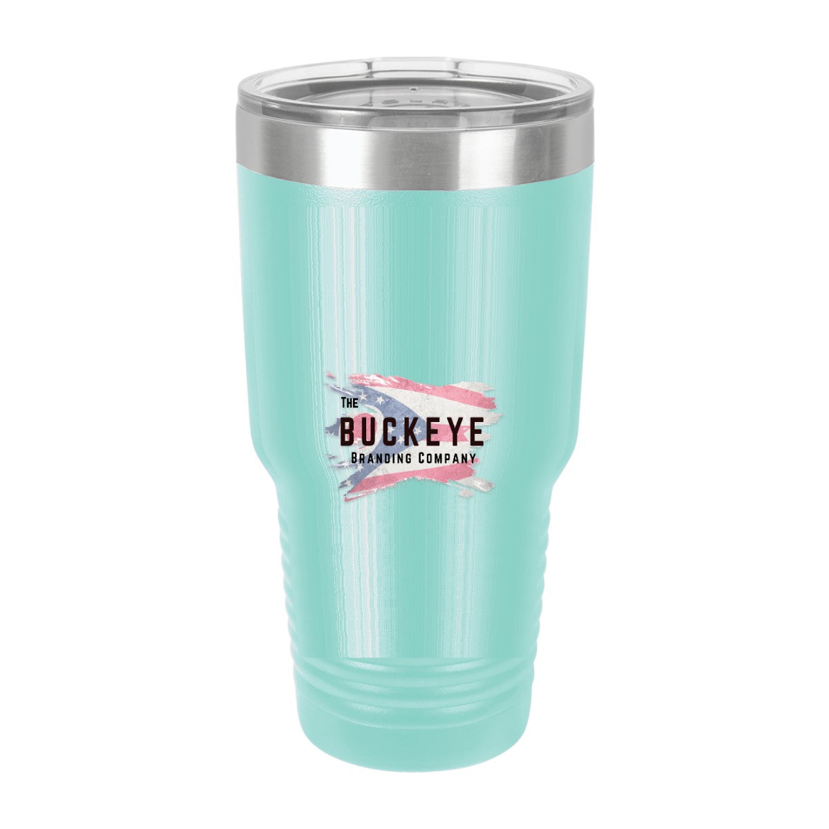 30 oz. ringneck tumbler in Teal, UV printed with a full-color sample logo