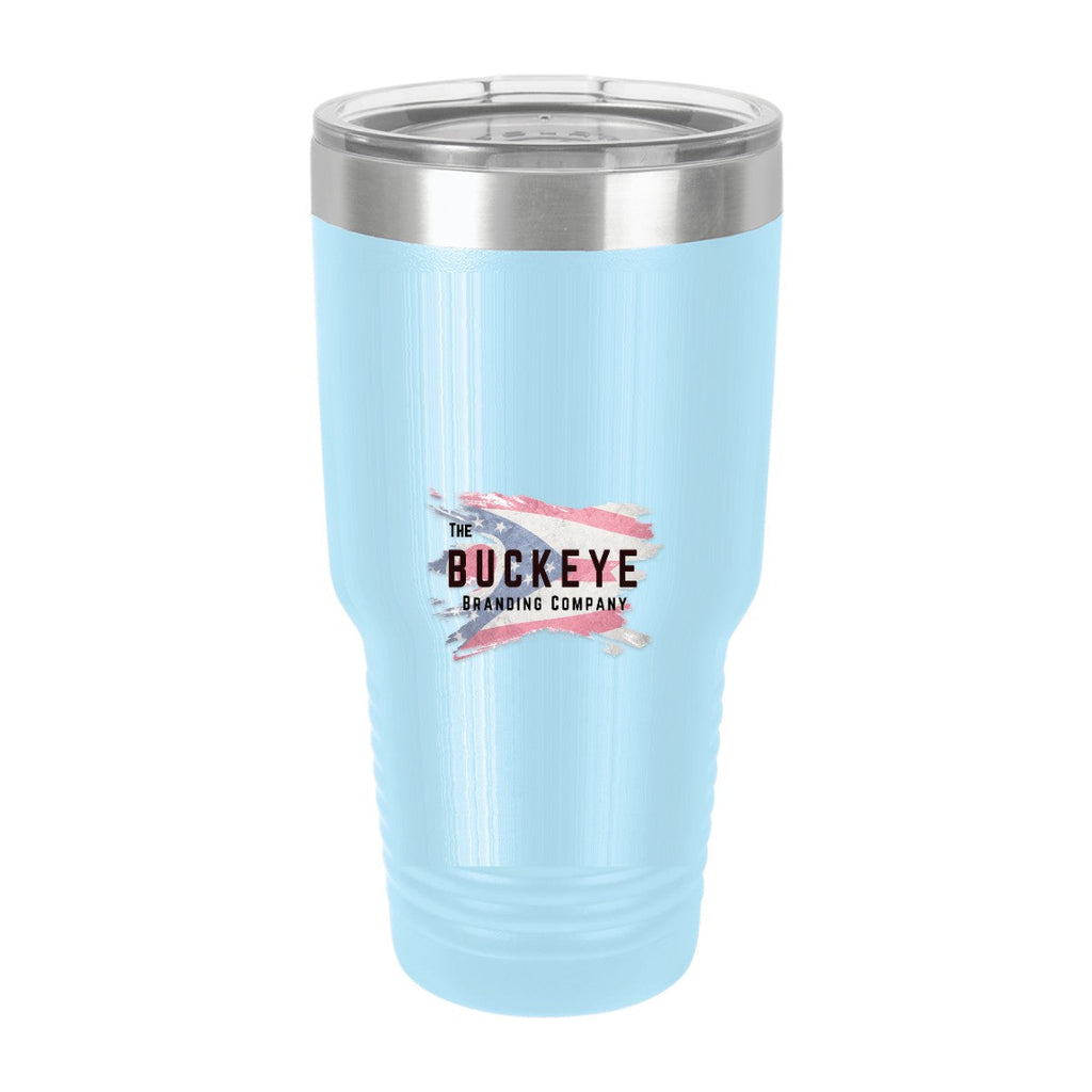 30 oz. ringneck tumbler in Light Blue, UV printed with a full-color sample logo