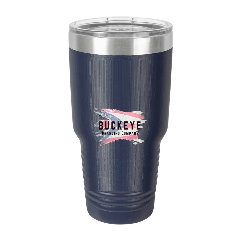30 oz. ringneck tumbler in Navy, UV printed with a full-color sample logo