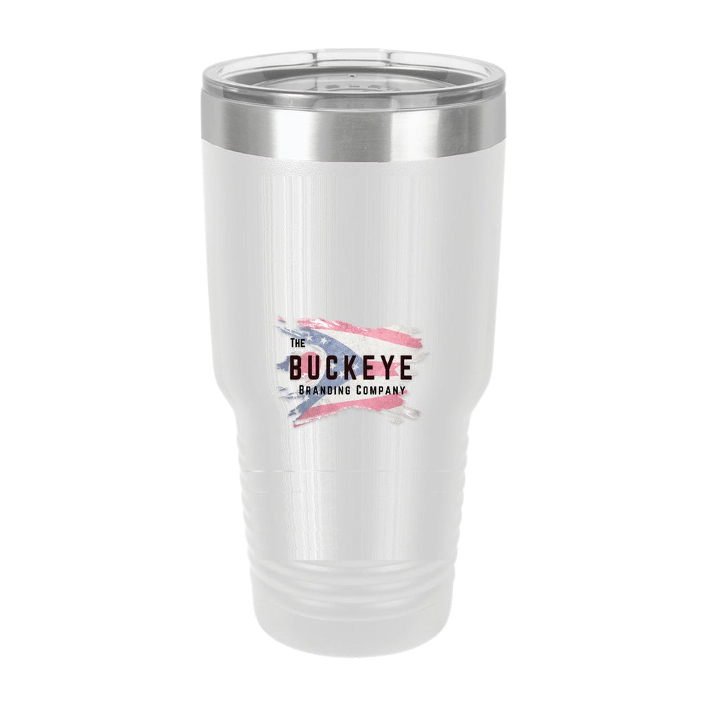 30 oz. ringneck tumbler in White, UV printed with a full-color sample logo