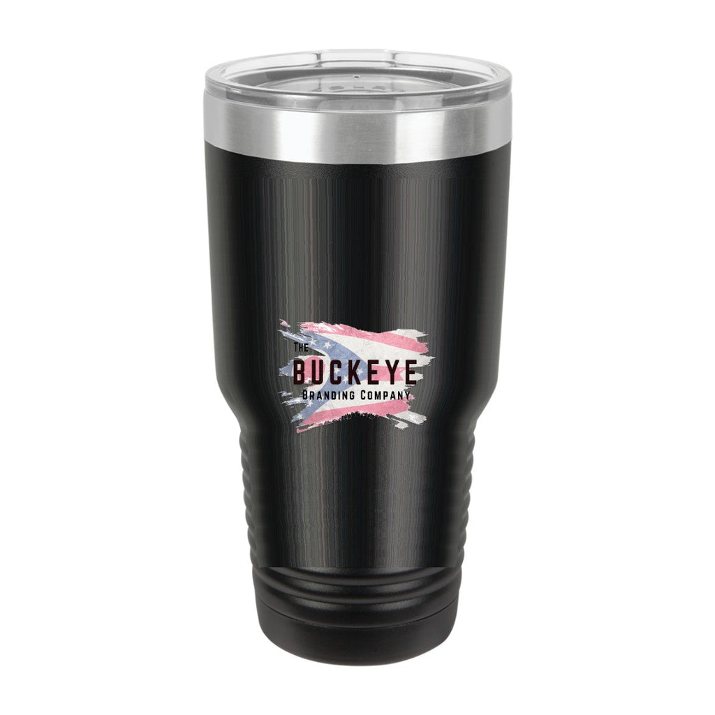 30 oz. ringneck tumbler in Black, UV printed with a full-color sample logo