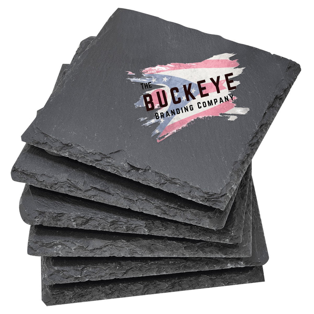 Square slate coaster set, UV printed with full-color sample designs