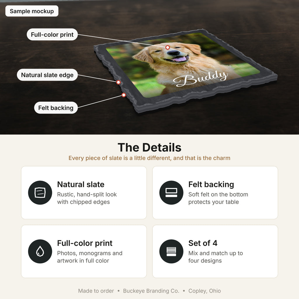 Slate coaster details (sample mockup)