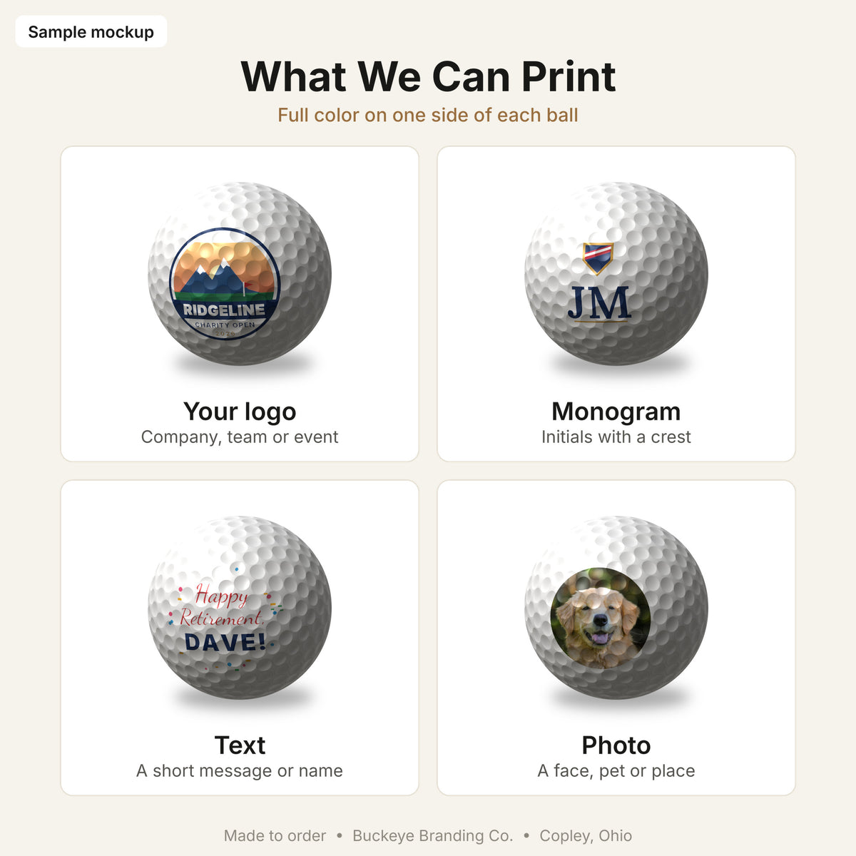 What we can print on golf balls (sample mockup)
