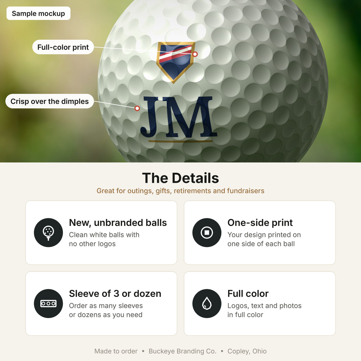 Golf ball print details (sample mockup)