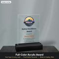 Full-color acrylic award with logo and recipient name (sample mockup)