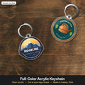 Full-color acrylic logo keychains (sample mockup)