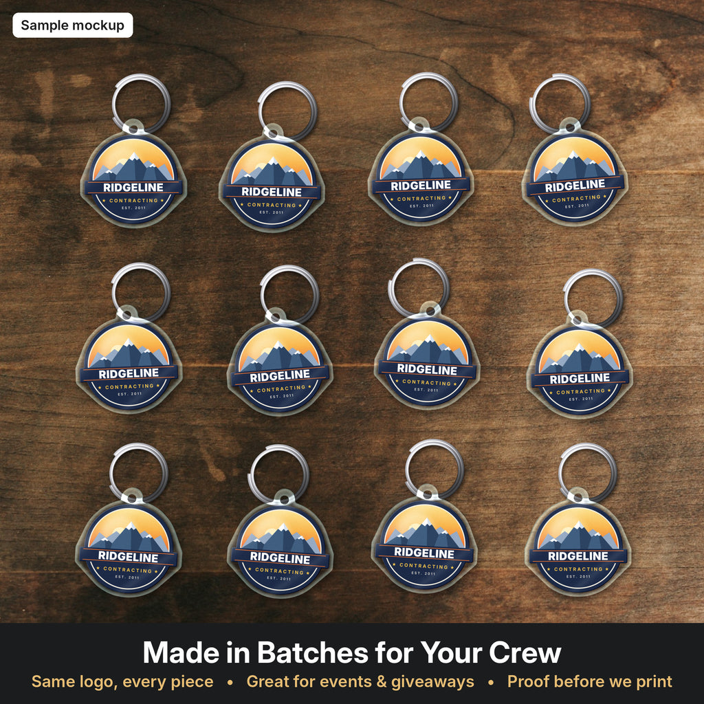 Batch of 12 full-color logo keychains (sample mockup)