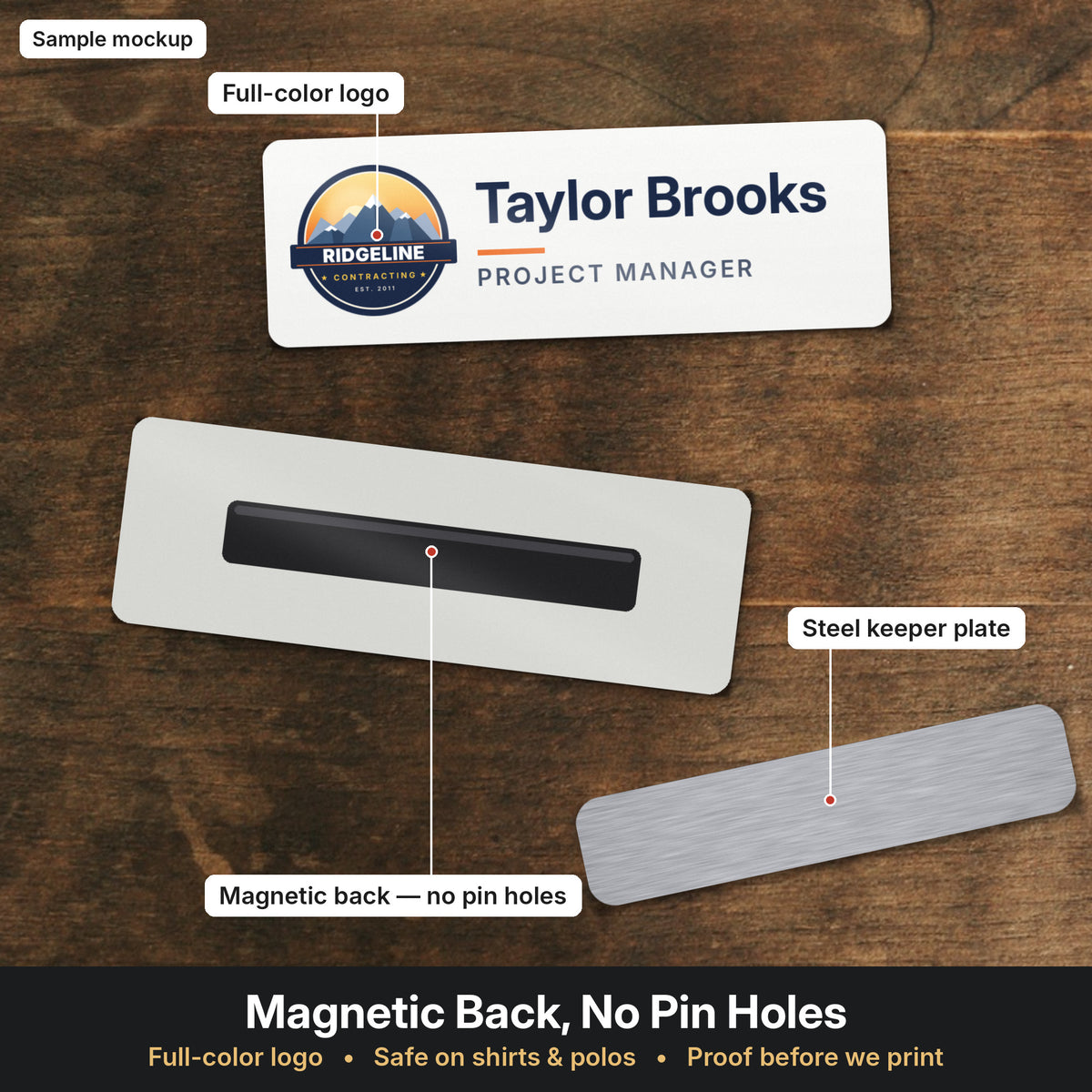 Name badge front and magnetic back (sample mockup)